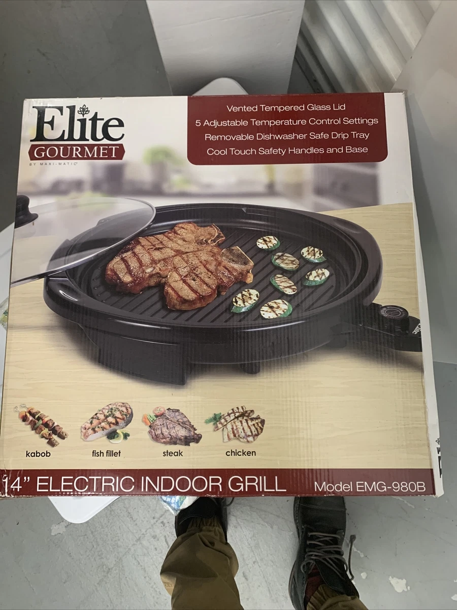 Elite Gourmet EMG-980B 14 Electric Indoor Grill, Black