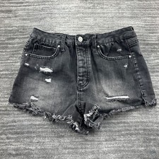 RSQ Shorts Size 7 w28 Womens Vintage High Rise Cut Off Button Fly Black Denim