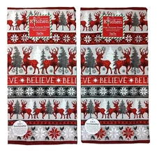 Set of 2 Snowed In BELIEVE Christmas Deer Terry Kitchen Towels, Kay Dee Designs