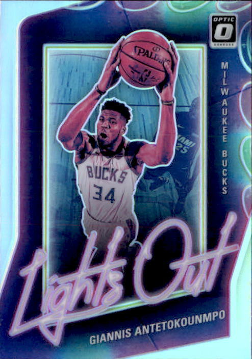 Giannis Antetokounmpo 2020-21 Donruss Optic Silver Parallel Lights Out Card #11