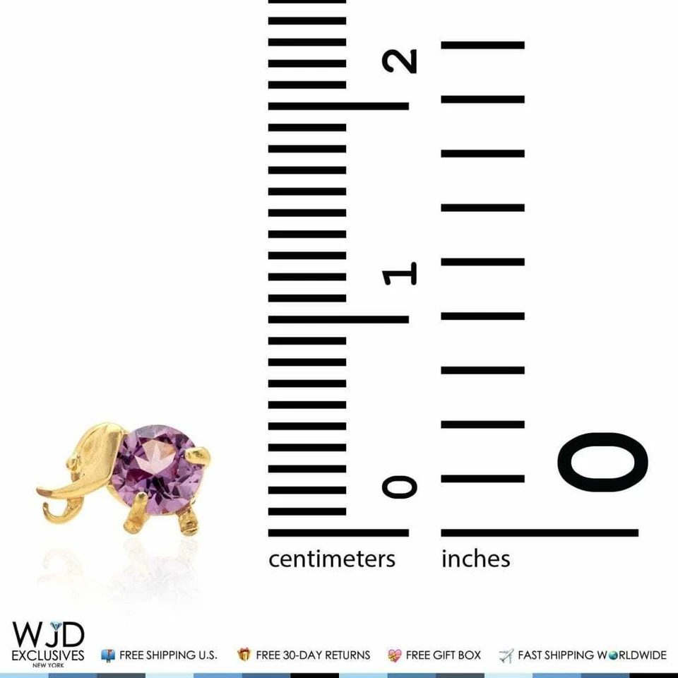 Aretes redondos de oro amarillo de 14 quilates elefante de alejandrita bebé atornillado trasero Foto 4 de 4