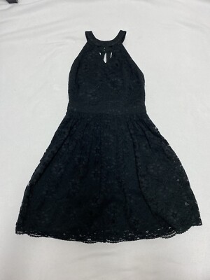 Hollister Co womens black crochet lace sleeveless skater halter dress size  0 NWT | eBay