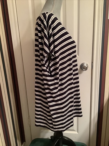 Talbots Women’s 2X White/Blue Stripe, Boat Neck, Cap Sleeve Rayon Blend - Picture 2 of 6