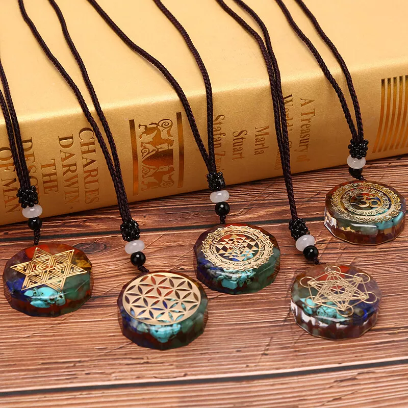 Orgonite Pendant Om Necklace Chakra Healing Energy Meditation Jewelry Handma ZF