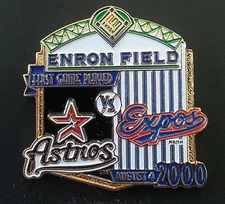HOUSTON ASTROS vs MONTREAL EXPOS First Game Played ENRON FIELD Lapel Pin