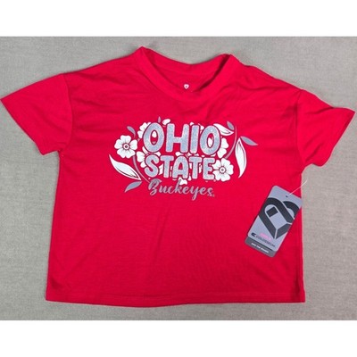 Ohio State Buckeyes Colosseum Toddler Girls Red Floral Glitter Tee 3T OSU NEW