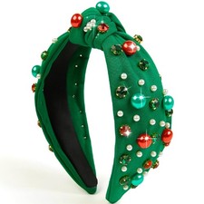 Christmas Knotted Headband For Women Pearl Rhinestone Holiday Hair Accessory