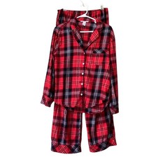 Victoria Secrets 2 Pc Pajama Set Sz Small Shirt Pants Red Black Plaid Christmas
