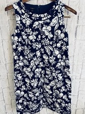 Talbots Dress 10P Petite Sleeveless A Line Zipper Cotton Blend Navy Blue Floral