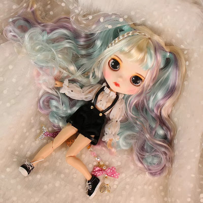 Blythe Doll Rainbow Hair Dreamy Eyes Special Eye Chips Custom OOAK Hand-Makeup