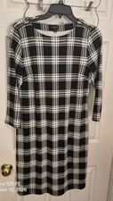 Talbot's Black and White Checked 3/4 Sleeve Dress-Size S-Pre-owned