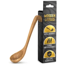 Bamboo Soup Ladle – Wooden Serving Spoon with Long Handle – Olive Wood Cooking