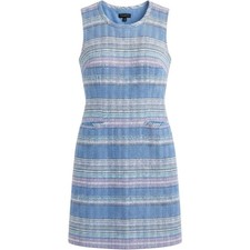 Talbots Womens 16 Blue Striped Textured Tweed Sleeveless Shift Dress Mod Texture