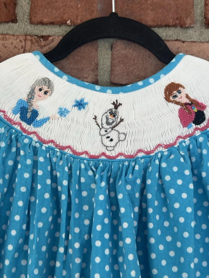 Vestido Bordado Calado a Mano Frozen Disney Princesa Elsa Anna Olaf Niñas Talla 7 Foto 4 de 4