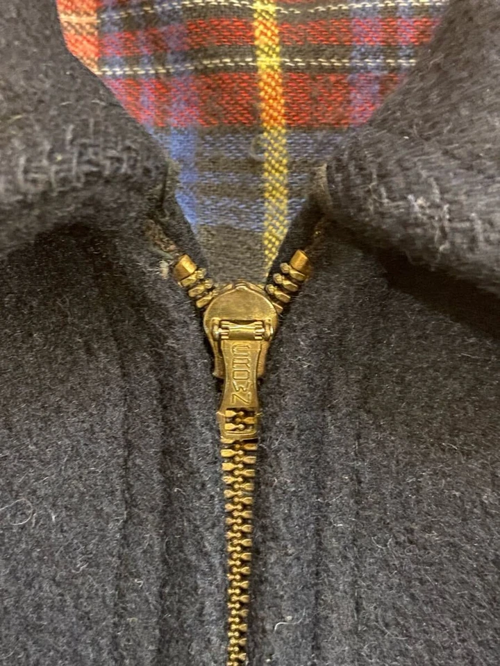 ✅ Chaqueta deportiva de lana Montgomery Ward años 40 50 azul marino oscuro forrada corona cremallera Foto 3 de 4