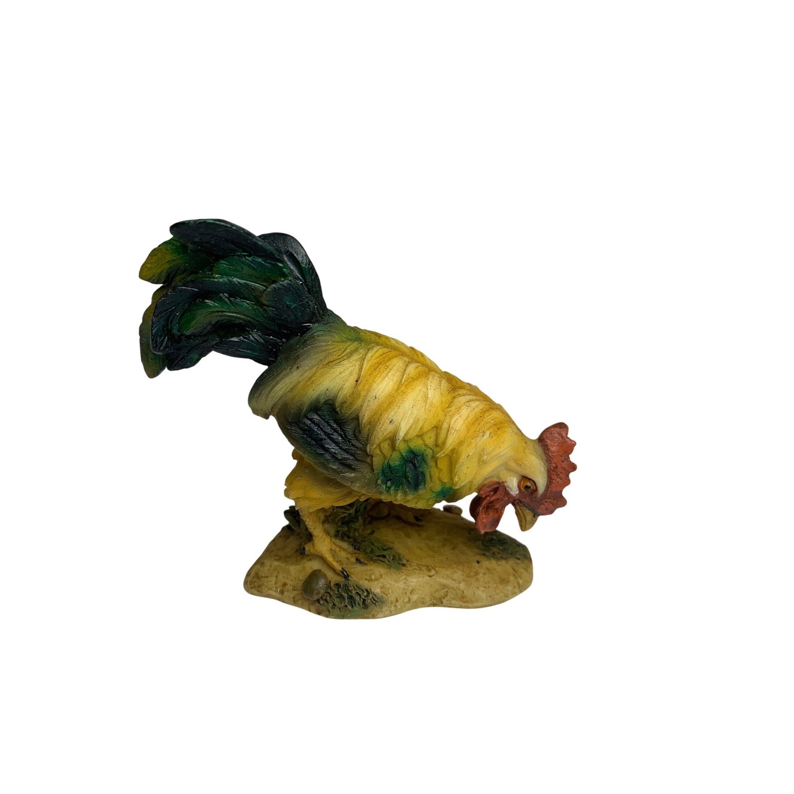 Vintage Style Resin Rooster Figurine Yellow Pecking Chicken Farmhouse Decor