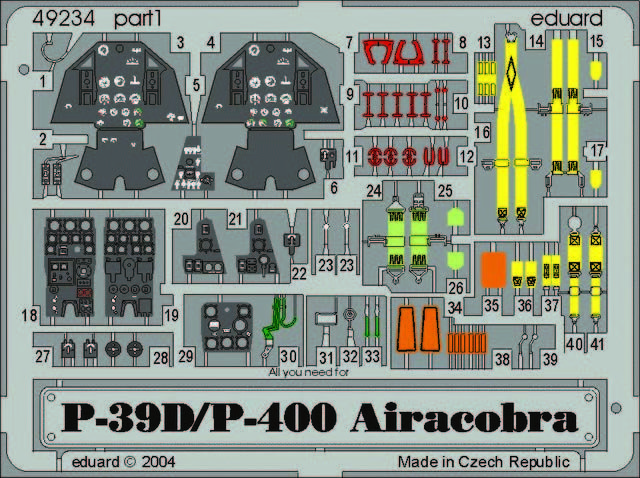 Eduard Accessories 49234 - 1:48 P-39D/P-400 Airacobra for Eduard Kit - Etched