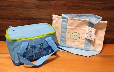 New Trader Joe's Mini Insulated Cooler Bag 1.5 Gal + Canvas Tote '' Blue'' Bundle