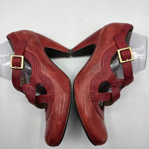 Miz Mooz Soho Heels Womens 10 Red Leather Pumps Buckle Straps Art Academia - Picture 8 of 14