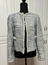 Cropped Frayed Edge Collarless Jacket Blazer Medium