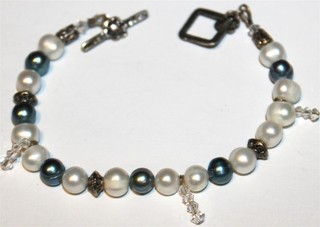 Fantastic 925 sterling silver freshwater pearls clasp bracelet Lot#208