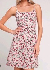 Lulus Pink Floral Print Sweetheart Mini Dress XS Lined Lined Skater Romantic 212