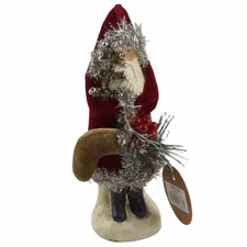 8" Primitive Belsnickle Wine Red Velvet Santa Claus Figure Paper Mache Decor