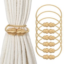6Pcs Magnetic Curtain Tieback, Decorative Weave Curtain Tie Back, Gold