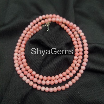 Pink Coral Necklace 3mm Smooth Beads, Sterling Silver Clasp, Dainty Coral Jewel