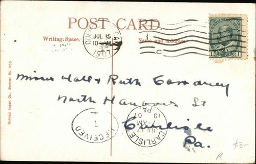 Canada Lake St. Joseph,PQ Regatta 1907 Carlisle,PA Montreal Import Co. 1c stamp - Picture 2 of 2