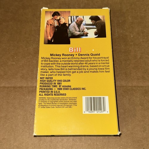 Bill VHS Mickey Rooney Dennis Quaid Emmy Winner Star Classics Movie Video HTF - Picture 3 of 3
