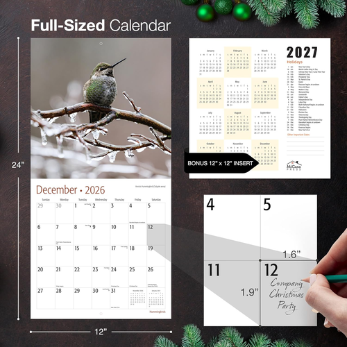 Hummingbirds 2026 Wall Calendar 12 Month | 12" X 24" Open | Thick & Sturdy Paper - Picture 5 of 12