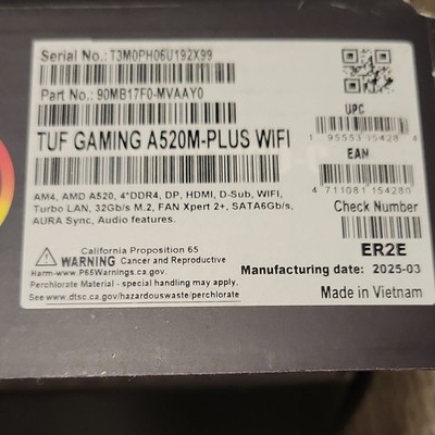 ASUS TUF GAMING A520M-PLUS WIFI AM4 MicroATX DDR4 WiFi Gaming Motherboard