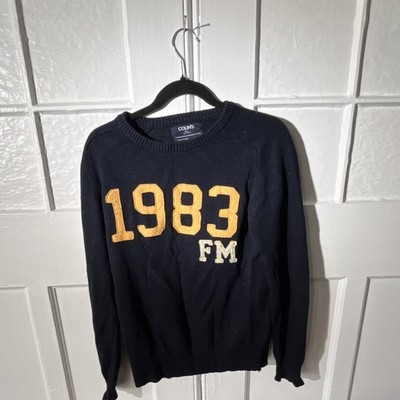 COLIN'S Knit 1983 FM Embroidered Logo Pullover Sweater Navy Crew Neck Men's L