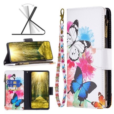 For Various Phone Hot Butterfly Zipper Wallet Case Stand 9 Card Bag Cover Holder