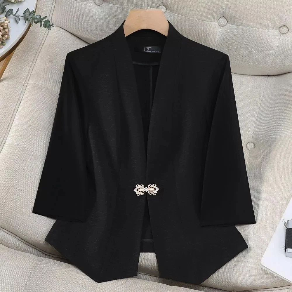 Blazer casual da donna con maniche a sbuffo aperto sul davanti, giacca da ufficio, giacca da lavoro con tasche, Blu, L