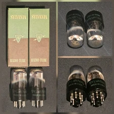 SYLVANIA 6SN7 GTA TUBE 1953 CHROME TOPPED FOIL BLACK V PLATES MATCHED SET