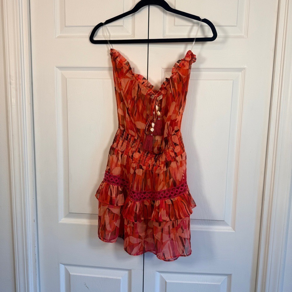 Ramy Brook Jaliyah Floral Strapless Tiered Pink Print Minidress MEDIUM thumbnail 3