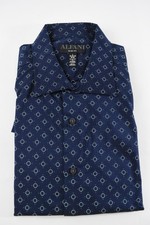 Alfani Mens Shirt New L 16 -16.5 32/33 Navy Blue Green Geometric Design Slim Fit