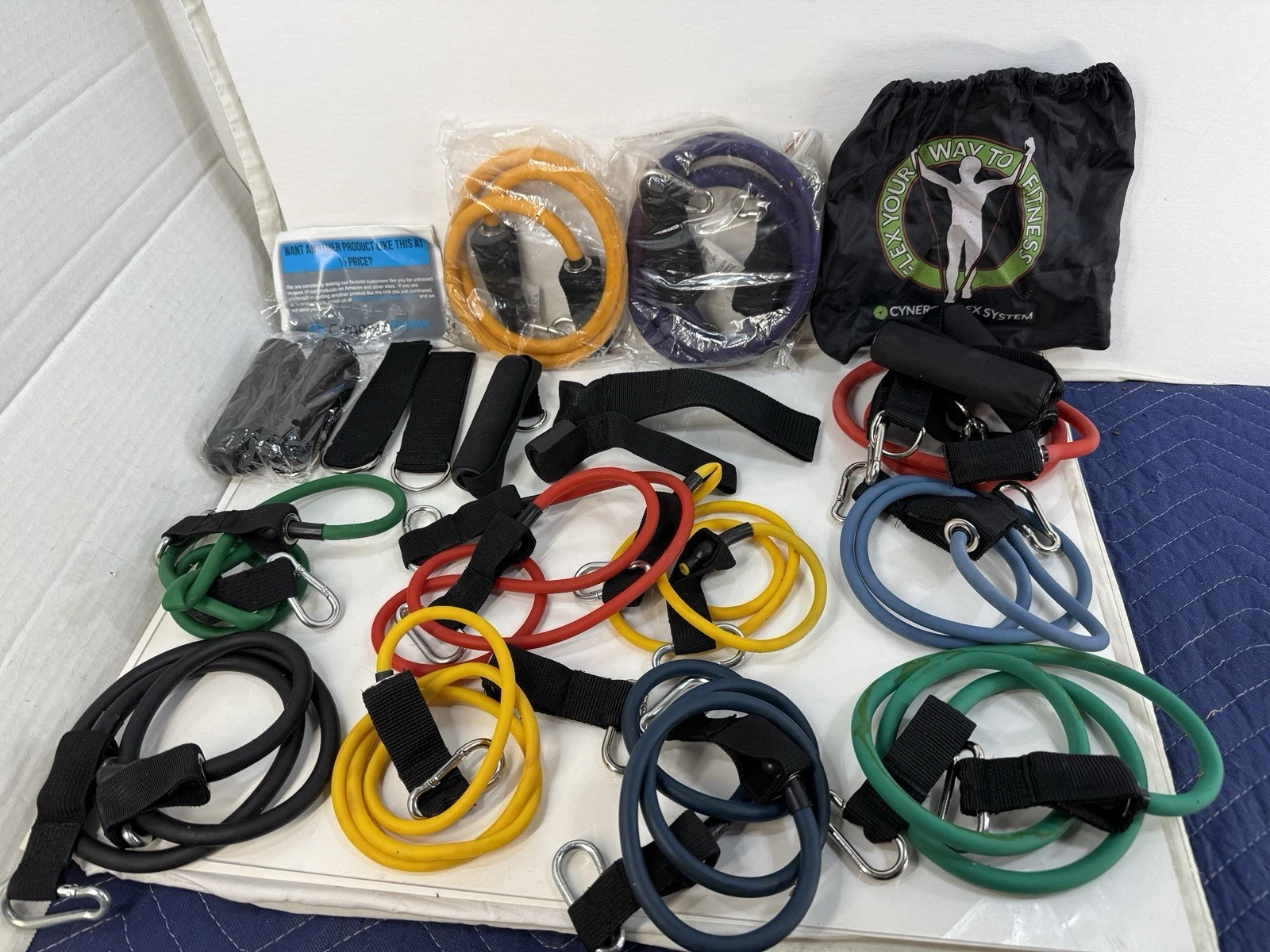 Large Lot Cynergy Fitness resistance 12 bands set 2 Sets Handles Ankle Straps