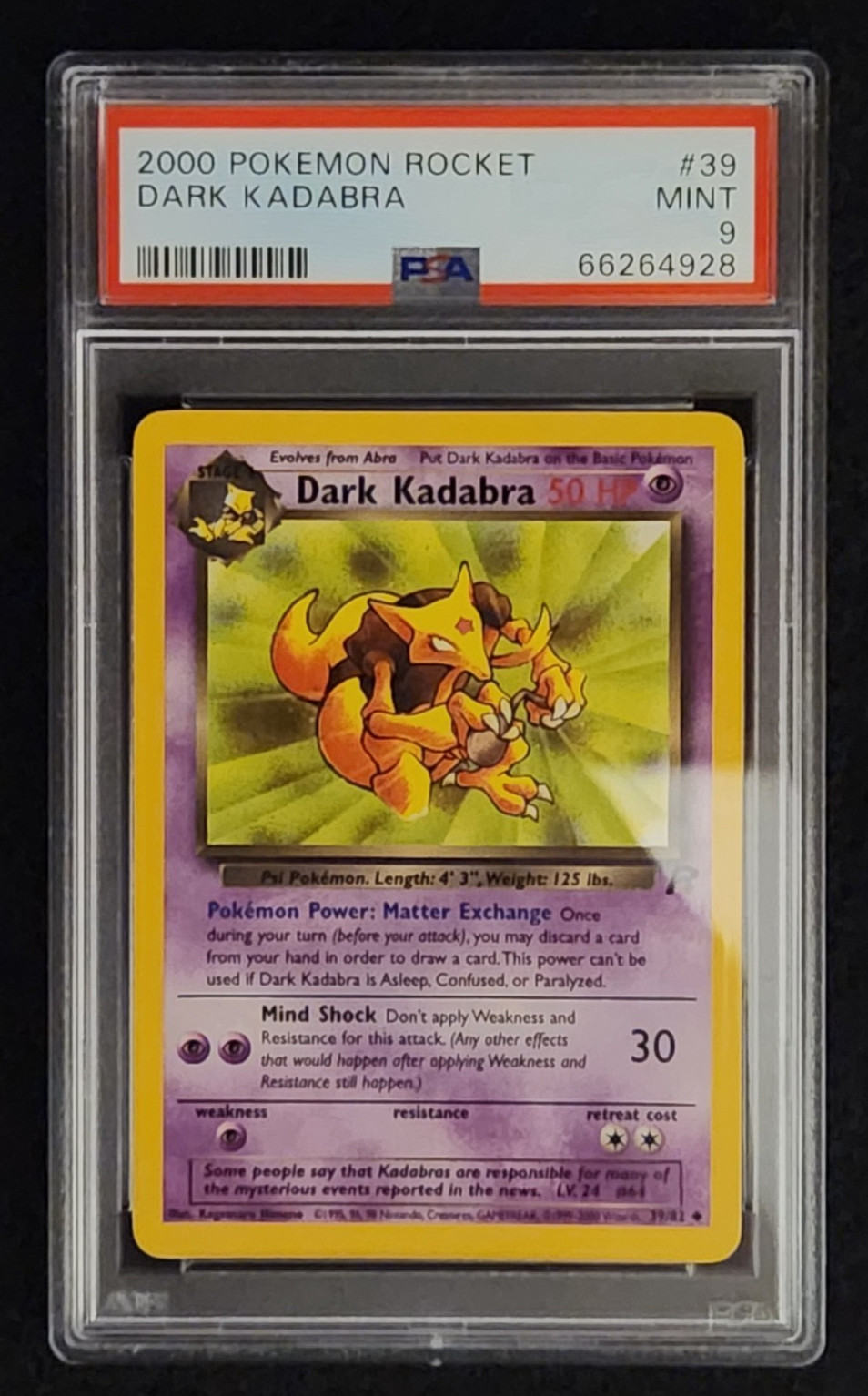 2000 Pokémon Team Rocket Dark Kadabra #39/82 PSA Mint 9