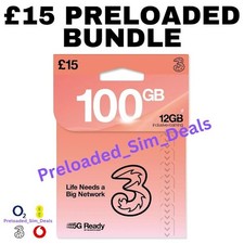 Three Preloaded SIM 100GB Data Unlimited Minutes Texts £15 - 12GB Go Roam Deal A