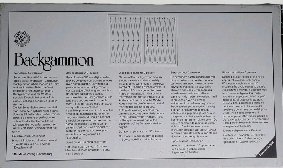 Backgammon - für 2 Spieler - Ravensburger 1982 Sehr Gut / Vollständig - Bild 2 von 3