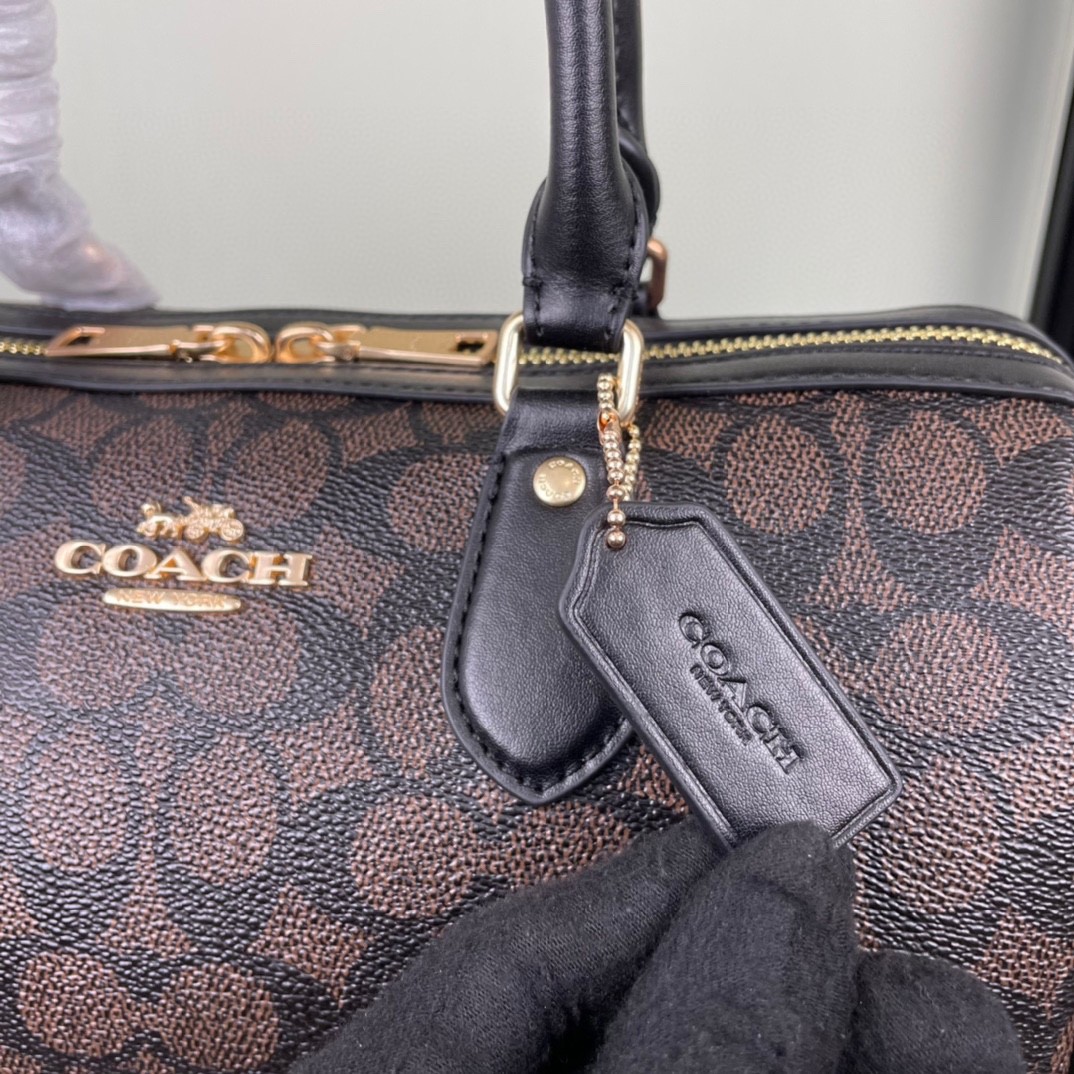 COACH CV959 Roan Large Satchel Bag Signature Canvas Walnut/Black