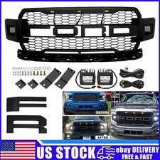 Front Grille For 2018-2020 Ford F150 Raptor Style Grill W/2Side Lights & Letters