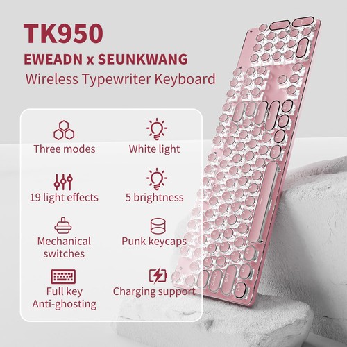 EWEADN TK950 Wireless Typewriter Keyboard and Mouse Combo, 104 Keys Retro Typ... - Picture 2 of 7