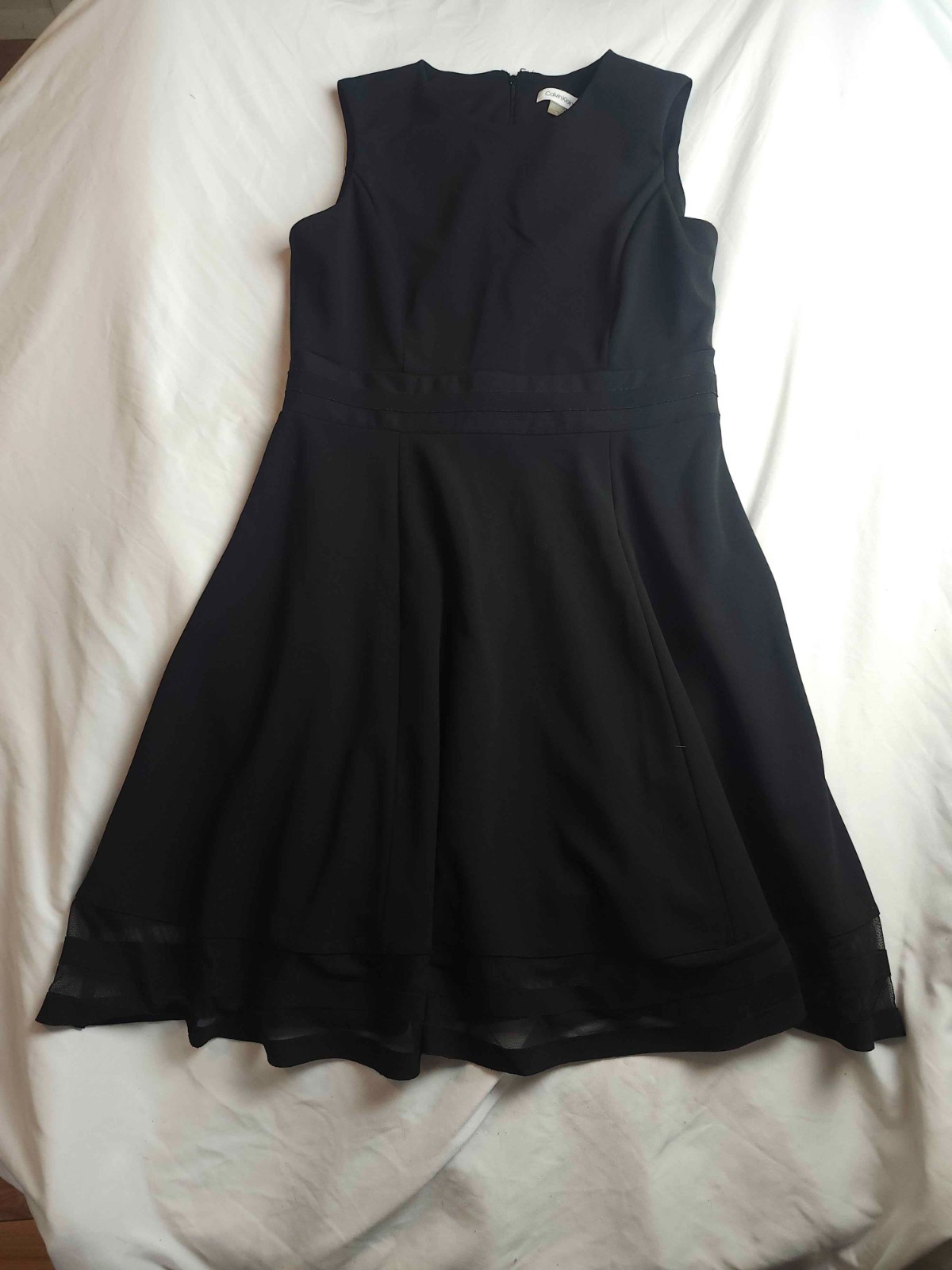 Calvin Klein Dress Womens 12 Black Mesh Inset Fit & Flare Sleeveless Knee Length