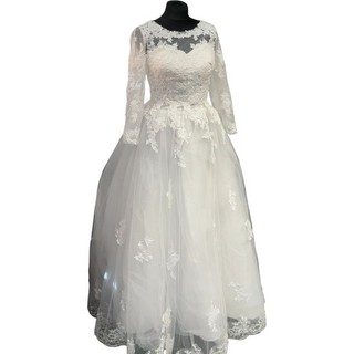 Elegant Lace Long Sleeve Wedding Dress with Train and Embroidered Detail 3013