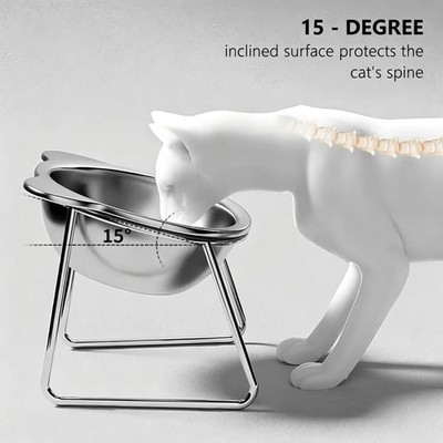 304 Stainless Steel Tilted 15° Anti Cervical Cat Raised Bowl