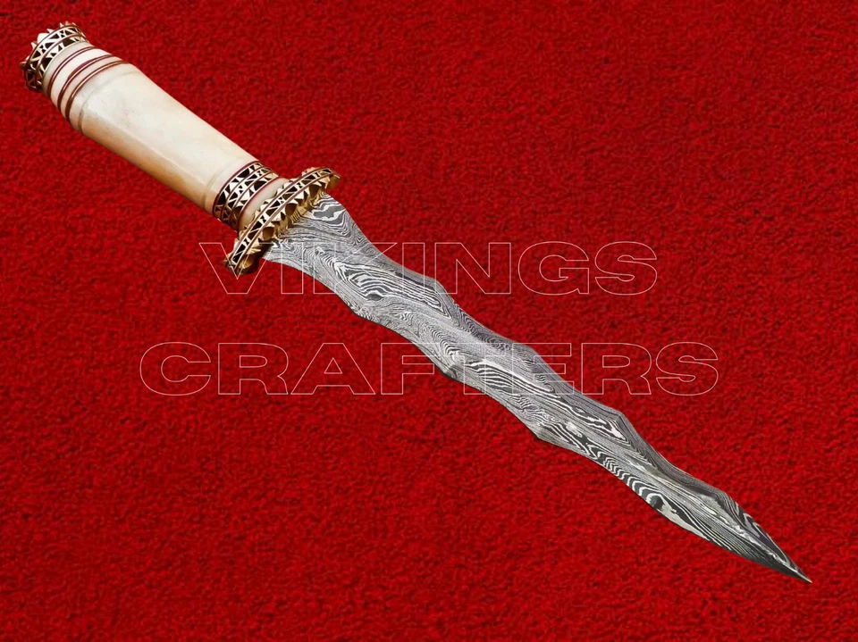 Faca adaga ondulada de aço damasco forjada à mão | Faca de cabo de osso de camelo - Imagem 3 de 4